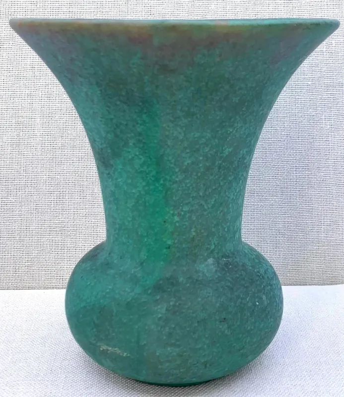 Antique Arts and Crafts Mottled Matte Sea Green Terracotta Art Studio Pottery Vase from auction in Dundee, Ohio — image 14