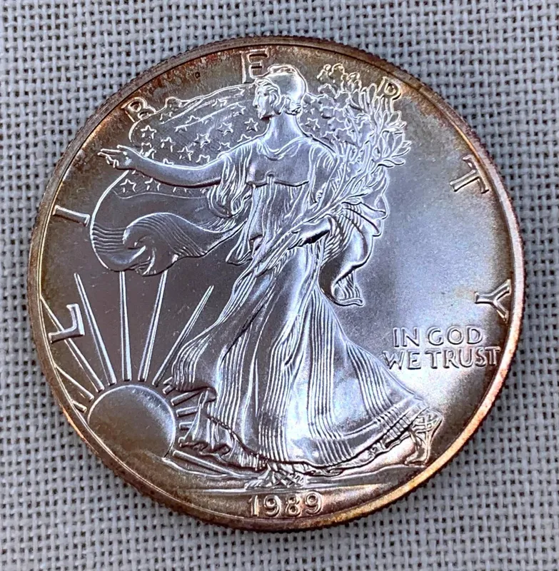 Toned Brilliant Uncirculated 1989 American Eagle Silver Dollar Coin from auction in Dundee, Ohio — image 16