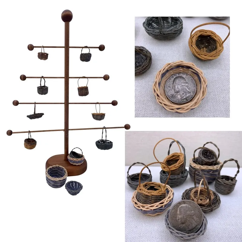 12 pc Miniature Vintage Folk Art Hand Woven Petite Basket Collection from auction in Dundee, Ohio — image 32