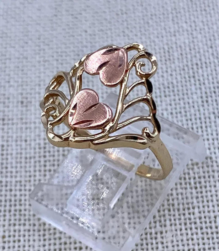 10k Rose & Yellow Gold Etched Filigree Vintage Sweetheart Promise Ring from auction in Dundee, Ohio — image 36