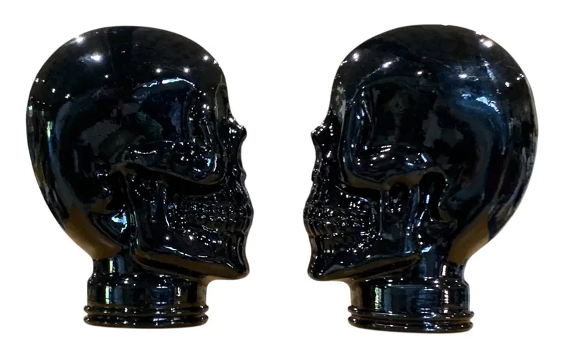 PAIR Gothic Onyx Glass Haberdashery Skull Hat Display Heads from auction in Dundee, Ohio — image 43