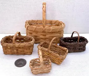 5 Miniature Vintage Folk Art Hand Woven Petite Market Baskets
