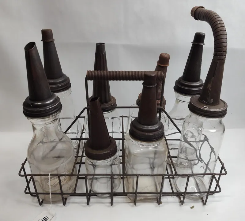 Glass Oil Bottles & Spouts in Rack from auction in Dundee, Ohio — image 12