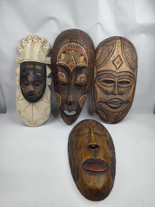 Set 4 Hand-Carved Wood Wall Masks from auction in Dundee, Ohio — image 30
