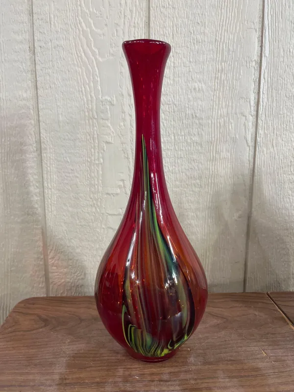 Red Glass Bud Vase with Ribbons from auction in Dundee, Ohio — image 47