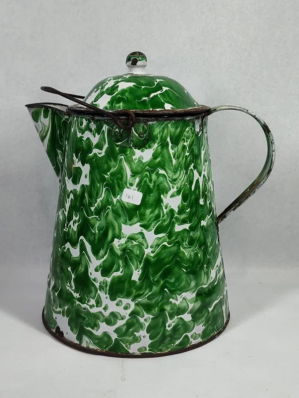Green and White Swirl Graniteware Coffee Pot from auction in Dundee, Ohio — image 11