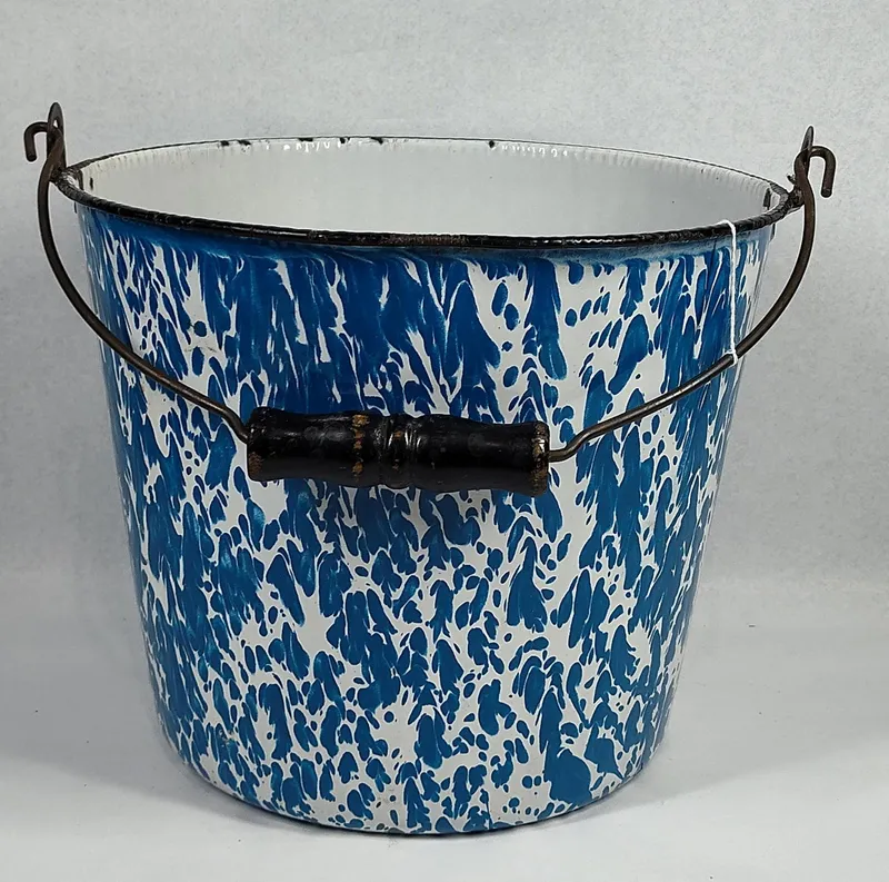 Blue & White Mottled Enamel Bucket from auction in Dundee, Ohio — image 14