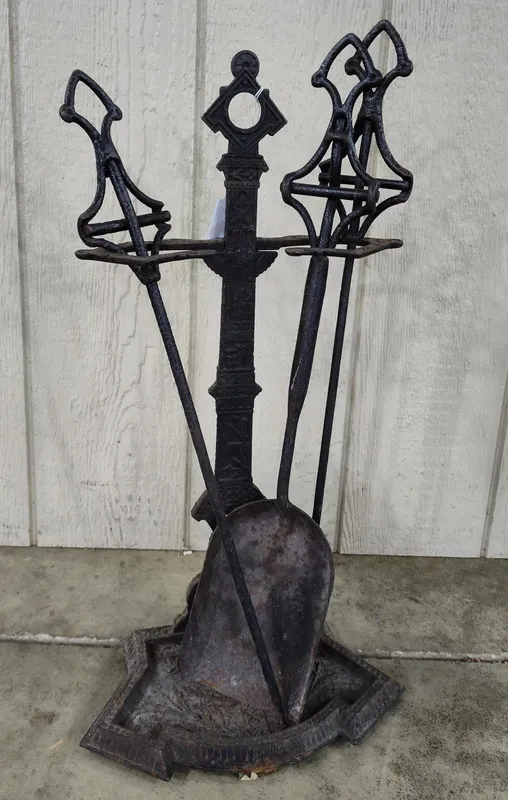 Gothic Revival Cast Iron Fire Tool Set from auction in Dundee, Ohio — image 20