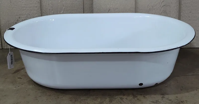 White Enamel Baby Bath Tub w/ Black Rim from auction in Dundee, Ohio — image 33