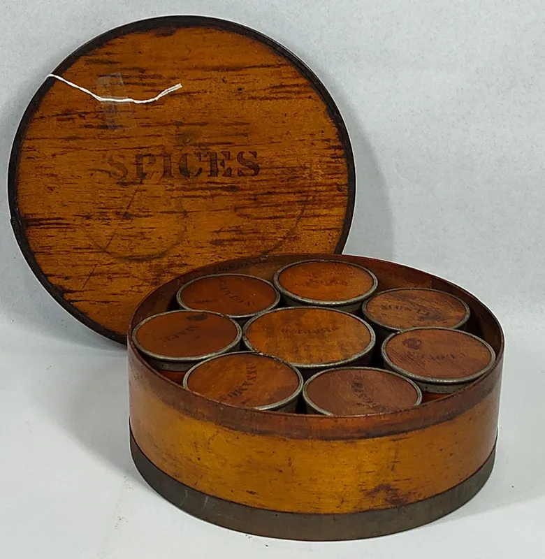 19th C. Bentwood & Metal Spice Box Set from auction in Dundee, Ohio — image 23