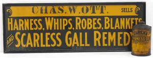 Scarless Gall Remedy sign / 1-qt Eureka Oil tin