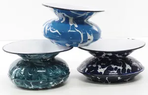 (3) Marbled enamelware spittoons