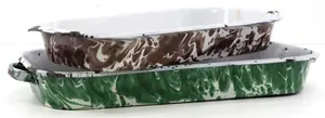 (2) Marbled enamelware roasting pans