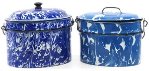 (2) Large marbled enamelware lunch buckets