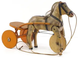 Early wooden horse & sulky toy