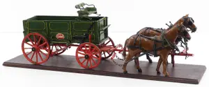 Model box wagon hitched to 2 wooden horses