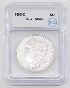 1890-O Morgan silver dollar, MS-62