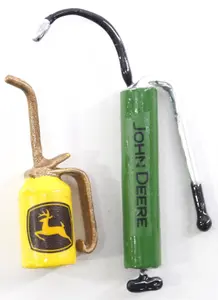Miniature John Deere grease gun and oil can