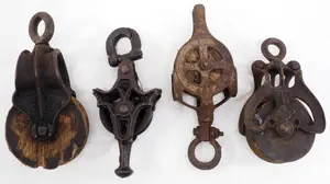 (4) Cast iron & wood pulleys