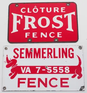 (2) Small porcelain fence signs