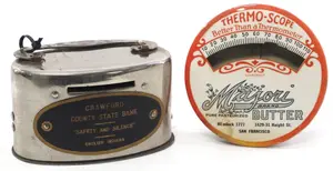 Majori thermometer / Crawford Co. coin bank