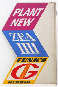 Funk's G Hybrid seed corn flanged sign