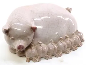 Beautiful sow with piglets porcelain bank