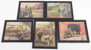 (5) Framed paper lithographs of farming scenes