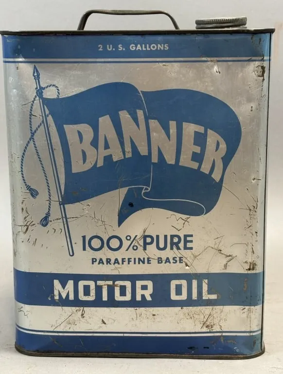 Rare Banner 2 Gallon Motor Oil Metal Can from auction in Jackson, Michigan — image 38