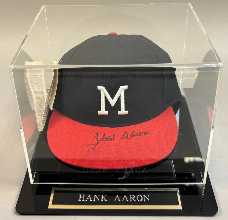 Hank Aaron Milwaukee Braves Signed Baseball Hat from auction in Jackson, Michigan — image 46