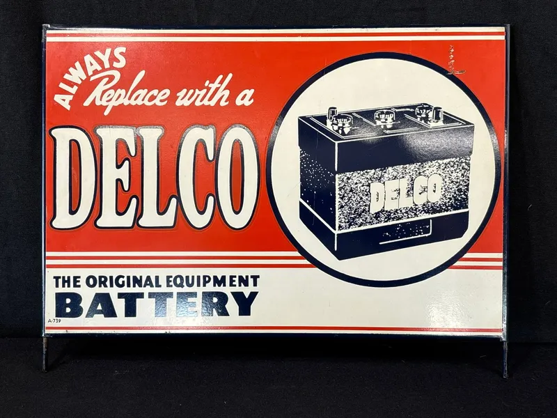 Delco Original Battery Equipment Metal Rack Topper Sign NOS from auction in Jackson, Michigan — image 25