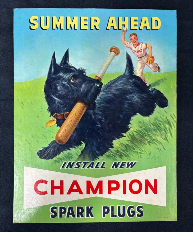 Champion Spark Plugs Summer Ahead Cardboard Baseball Sign from auction in Jackson, Michigan — image 21