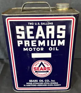 Sears Premium Motor Oil 2 Gallon Motor Oil Can w/ Sign Pole