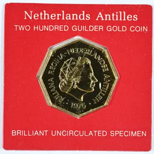 Netherlands Antilles Gold Uncirculated 1976 200 Guilden Gold Coin 0.23 Troy oz AGW