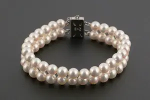 MIKIMOTO 14k Gold Dbl-Strand Pearl Bracelet