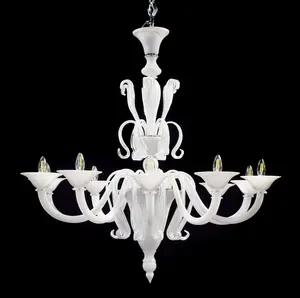 Venetian Style White Glass 10 Light Chandelier