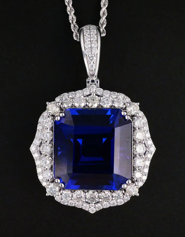 GIA 32.57ct Tanzanite Platinum Diamond Pendant from auction in Clearwater, Florida — image 9