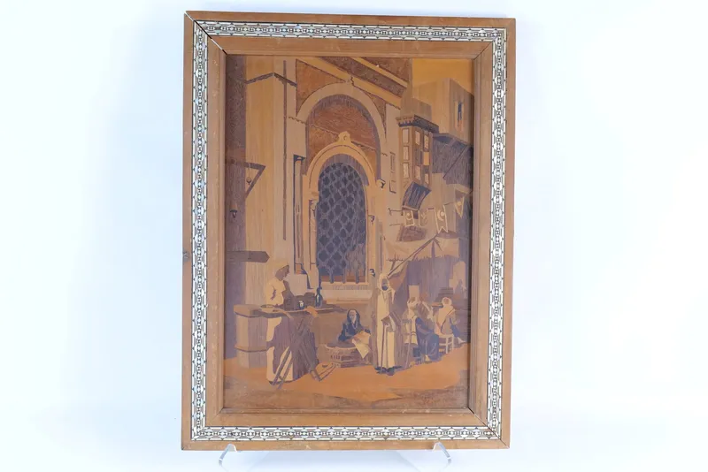 Inlaid Wood Panel - Market Scene from auction in Williamstown, New Jersey — image 6