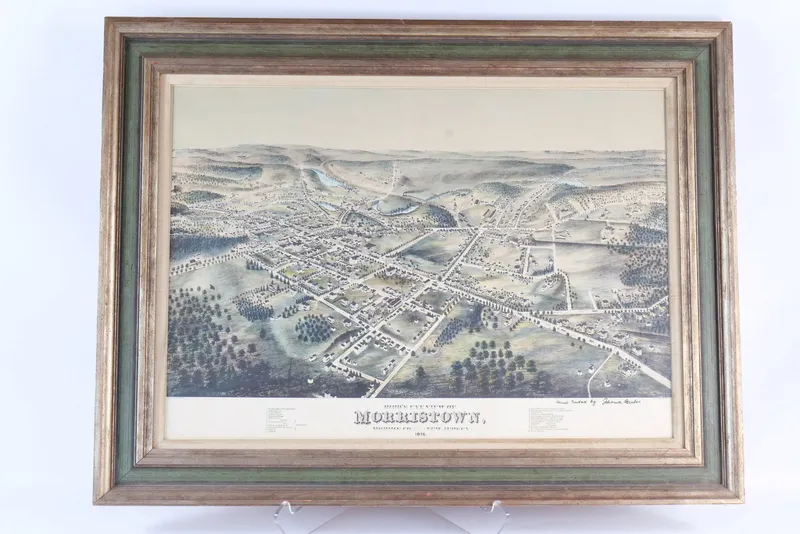 Hand Tinted 1876 Morristown NJ Birds Eye View Map - Framed from auction in Williamstown, New Jersey — image 39
