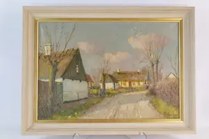 Oil on Canvas - Pastoral Village Scene