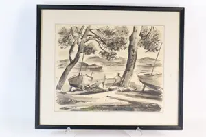 Mixed Media Watercolor - Coastal Scene
