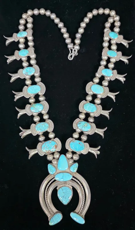 Early Navajo Turquosie Squashblossom Necklace from auction in Bogart, Georgia — image 28