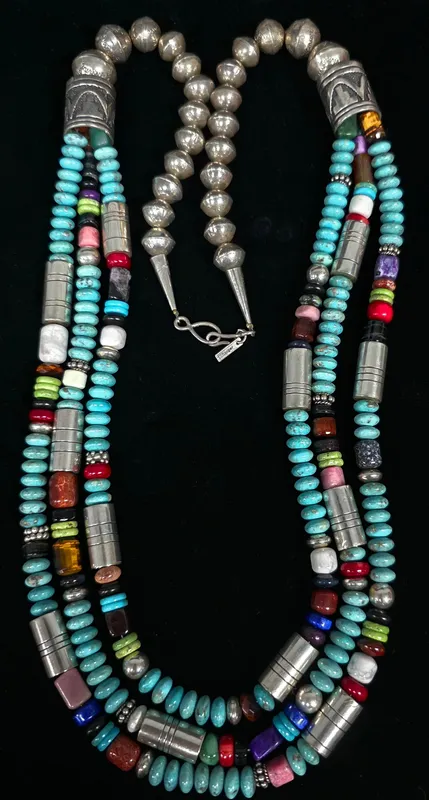 Navajo T Singer Sterling & Bead Treasure Necklace from auction in Bogart, Georgia — image 34