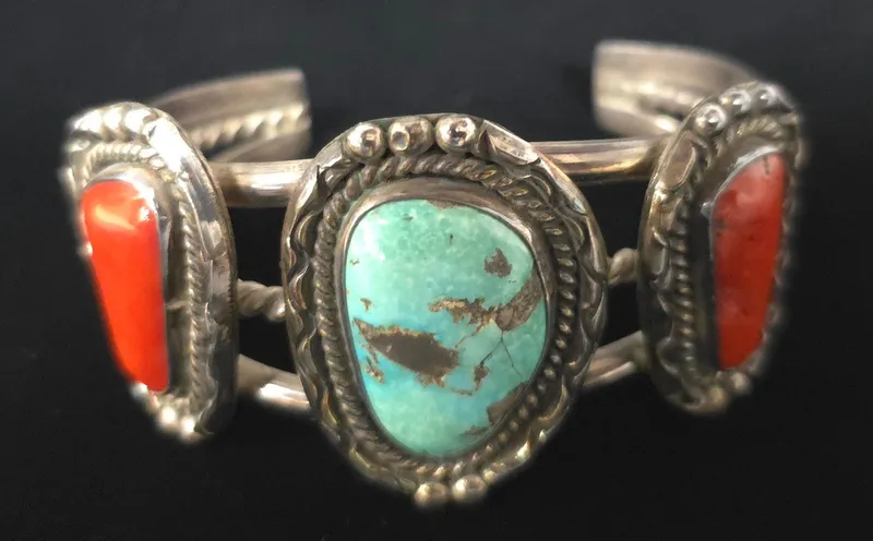 Native American Old Pawn Coral-Turquoise Bracelet from auction in Bogart, Georgia — image 37
