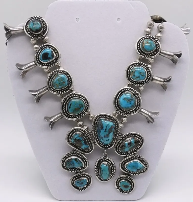 Sterling & Turquoise Squash Blossom Necklace from auction in Ottawa, Ohio — image 7
