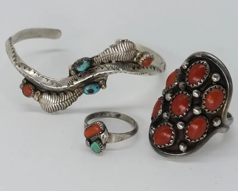 Vintage Sterling Turquoise & Coral Jewelry from auction in Ottawa, Ohio — image 11