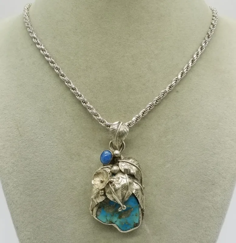 Turquoise Leaf Pendant Sterling Necklace from auction in Ottawa, Ohio — image 29