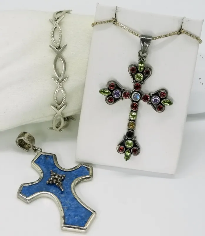 Sterling Gemstone Cross Pendants & Bracelet from auction in Ottawa, Ohio — image 36
