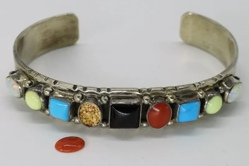 Native American Sterling Gemstone Cuff Bracelet from auction in Ottawa, Ohio — image 43