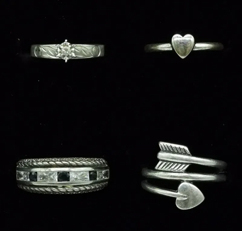 Sterling Silver Ring Lot, 4 Pieces, Tested Diamond from auction in Ottawa, Ohio — image 42